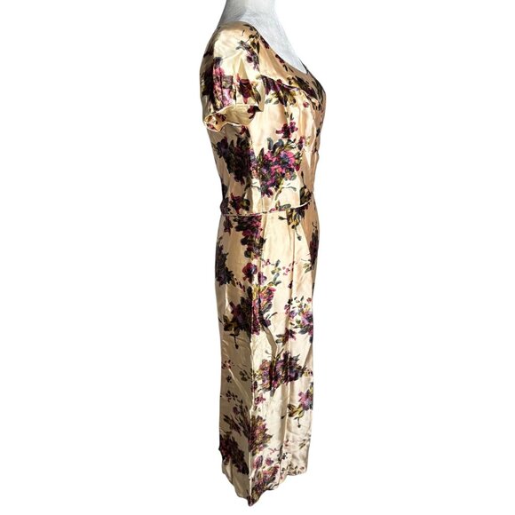 Vintage 50s Jeanette Alexander Of California Floral Satin Dress Small Cream Zip - Picture 3 of 11